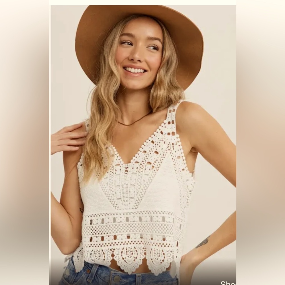 NWT Bluivy Crochet Lace Tank Ivory Size L